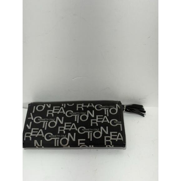 Kenneth Cole Reaction Gray Black Signature Canvas FauxLeather Wallet Clutch Lady - Picture 2 of 6
